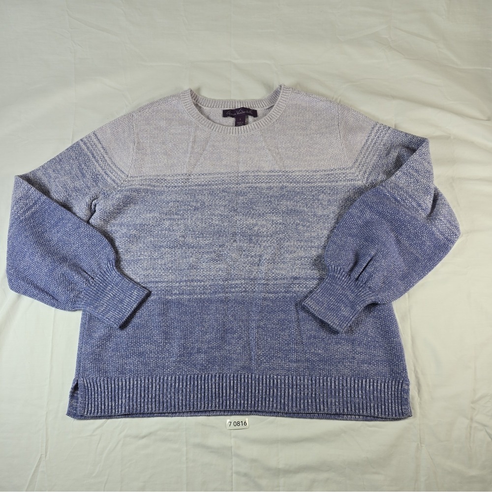 VTG Gloria Vanderbilt Sweater Womens Large Purple Ombre Textured Knit Crew Neck